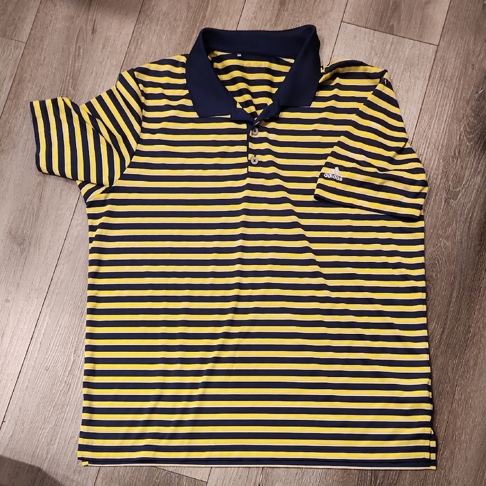 Adidas Striped Navy and Yellow Polo Shirt